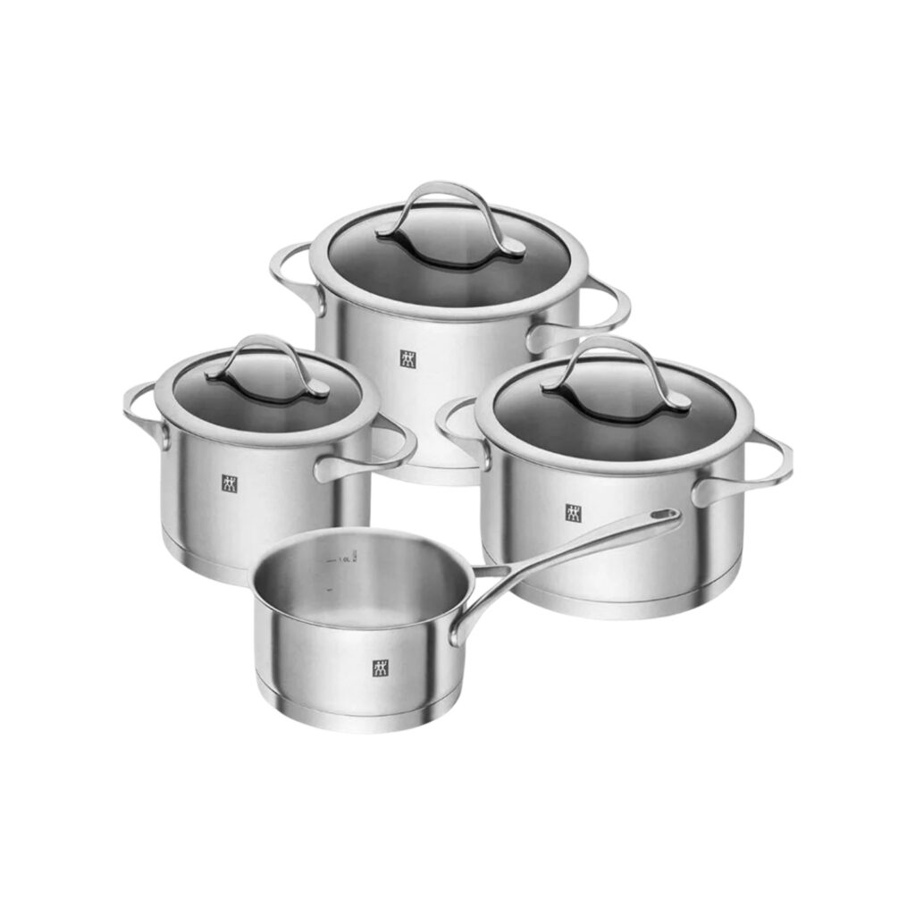 Zwilling Essence 4 Pcs 18/10 Stainless Steel Cookware Set - 16 cm Saucepan no Lid, 16 cm and 20 cm Stockpot and 20 cm Stewpot