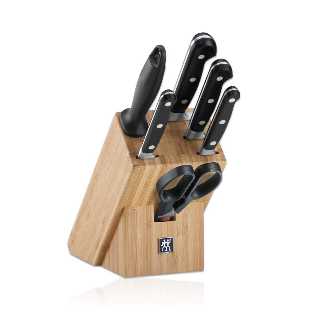Zwilling Pro S 7 Pcs Knife Block Set - Chef's Knife, Bread Knife, Utility Knife, Paring Knife, Sharpening Steel, Multi Purpose Shear and Wooden Block