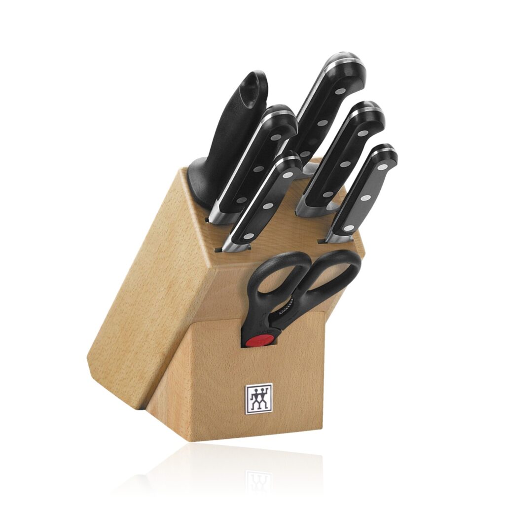 Zwilling Pro S 8 Pcs Knife Block Set - Chef's Knife, Slicing Knife, Bread Knife, Utility Knife, Paring Knife, Sharpening Steel, Multi Purpose Shear and Wooden Block