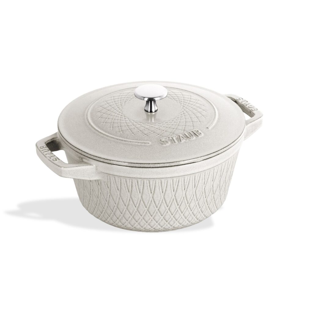 Staub Cast Iron Twister Round Cocotte , 24 cm - White Truffle